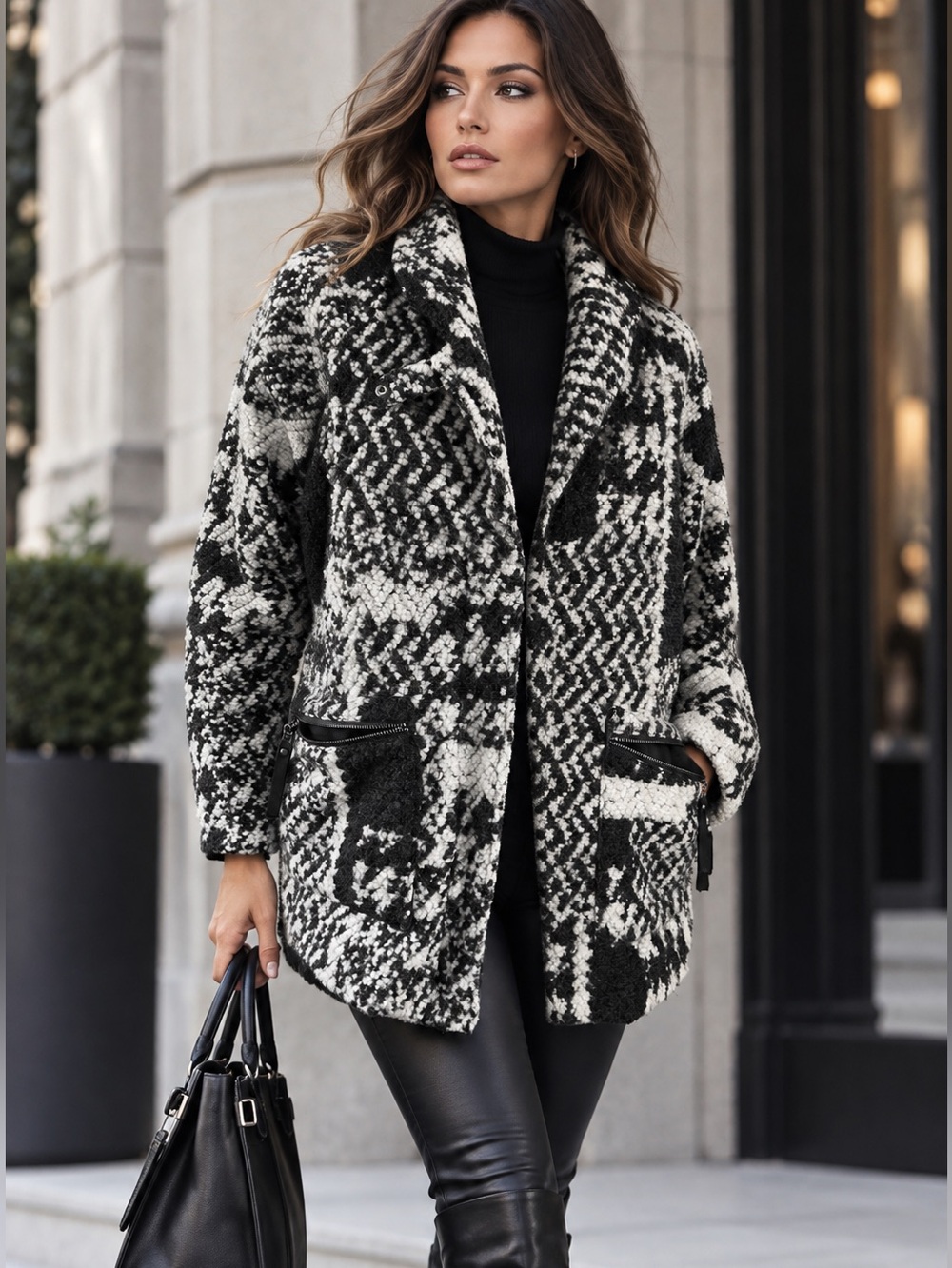 prAna Black & White Bouclé Wool-Blend Jacket | XS/S–M